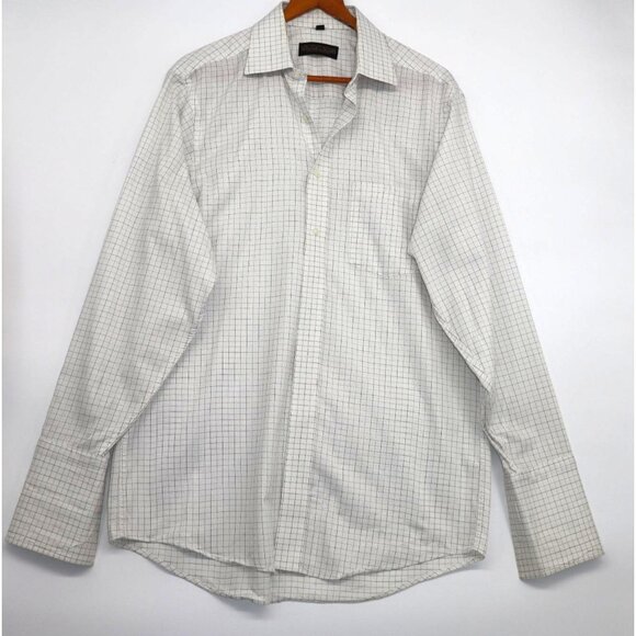 Donald J. Trump Signature Collection Mens White Check Long Sleeve Shirt Medium - Picture 1 of 10